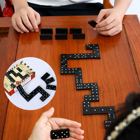 Wooden Double Six Dominoes Set, Classic 28 Pieces Board Game for Kids, Ideal for 2-4 Players