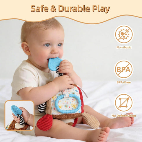 littlove 0-6-12 Hanging Baby Toy Cube for Car Seat, Infant Sensory Toys Month, Montessori Plush Toys for Plane Travel