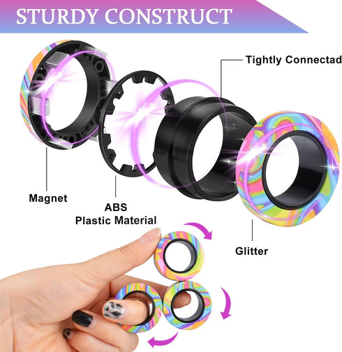 9Pcs 8+ Cevioce Magnetic Rings Fidget Toys Adults Teens Boys ADHD Anxiety Magnetic Fidgets for Kids Fidget Spinner