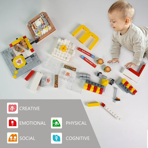 Building Blocks City Street View Toy: 3D DIY Bricks Set, Unique Home Decor, 244PCS Burger Shop