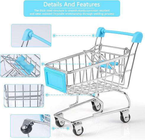 134pcs Mini Shopping Cart Basket, Miniature Food Drink Bottle Supermarket Metal Handcart Toys for Dollhouse Supplies