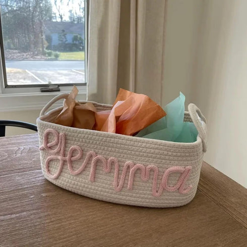 OAEUQ 1) Custom Baby Name Basket, Baby Shower Gift Basket, Diaper Caddy For Baby Girl-Cotton Rope Diaper Caddy,Diaper