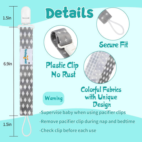 3 Pack PS06 babygoal Baby Neutral Pacifier Clips, Binky Paci Holder and Leash Fits for Most Pacifier and Binkies