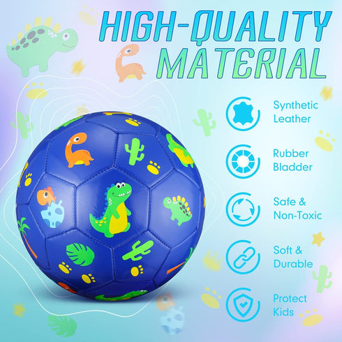 Soccer Ball for Boys Girls 4 to 6, Dinosaur Size 3 Small Cute Soccer Toy for Outdoor Indoor Game with Pump (Blue