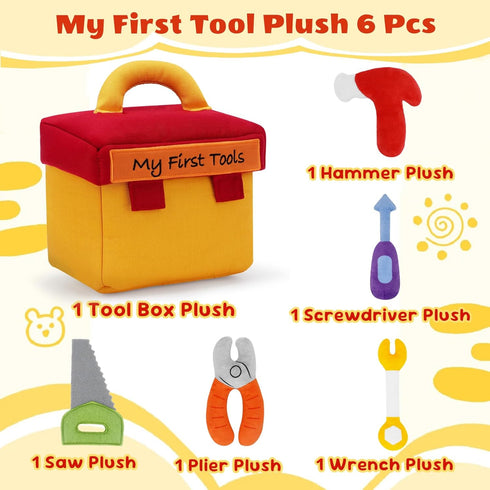 GERBIT Set Toolbox 5 My First Tool Plush, Baby Plushy with Pcs Tool Plushies for Toddlers, First Birthday Gifts