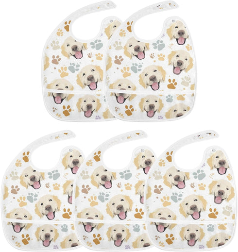 IHCVHQX Baby Feeding Bibs for Boys Girls Golden Retriever Dog Faces and Paw Infant Toddler Drooling Bibs with Catcher
