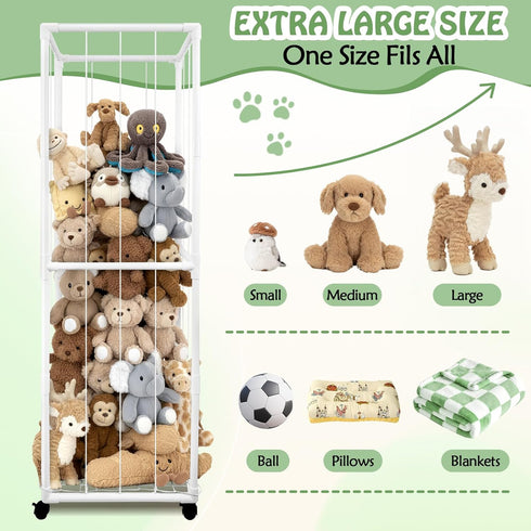 BETBEM 65" Stuffed Animal Storage Zoo with Wheels, Tall Large Stuff Animals Plushies Holder Toy Organizer Kids Plush