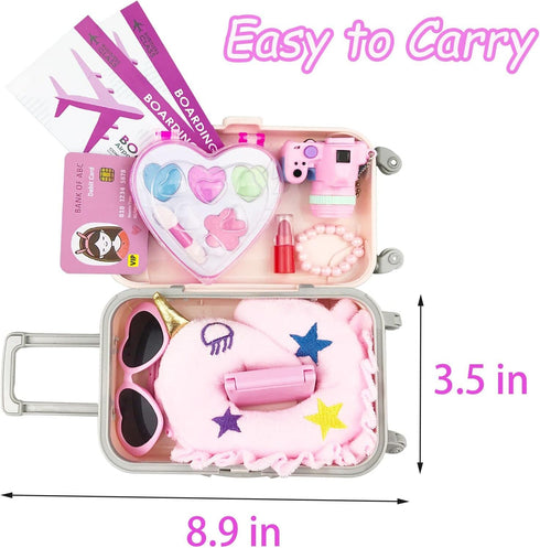 BNUZEIYI 17Pcs 18 Inch Girl Doll Clothes and Accessories Travel Play Set with Pillow and Camera for Girls