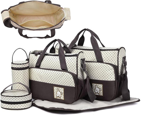 Ckuakiwu Diaper Bag, 5Pcs Diaper Bag, Large Capacity Waterproof Baby Travel with Changing