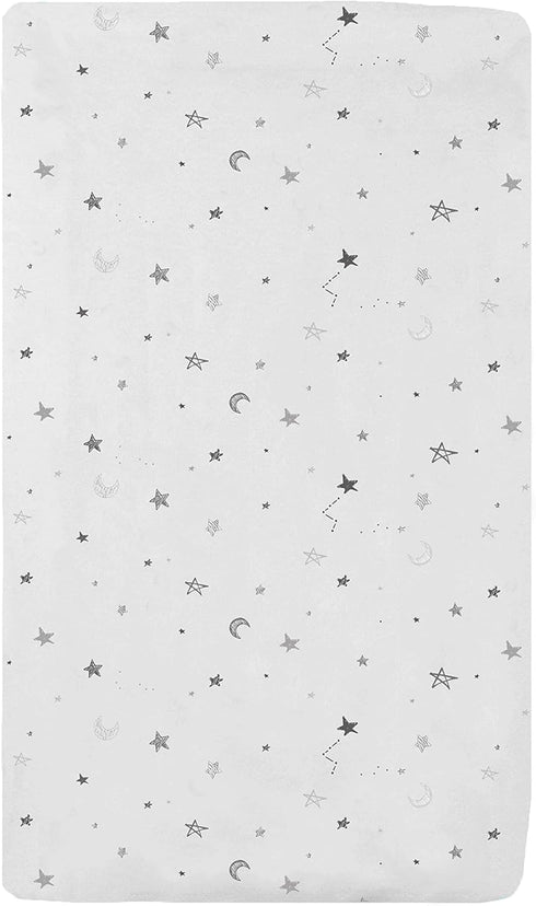 TL Care Printed 100% Natural Cotton Jersey Knit Cradle/Bassinet Sheet, 18 x 36 Fitted, Gray Stars and Moons