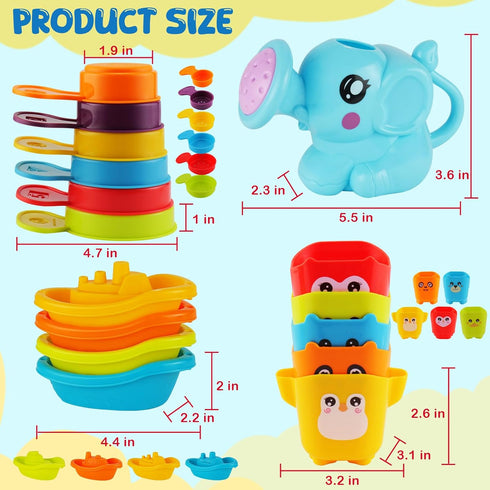 BeneFine 1-3, 16 Set& Baby Bath Toys for Kids Ages PCS Mold Free Bath Toys for Toddlers with Floating Boats,Watering