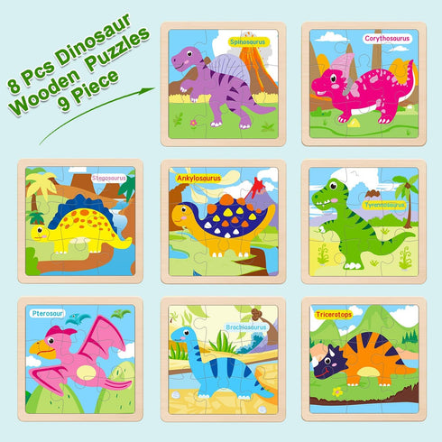 2-4, 9 3-5, Wooden Puzzles for Toddlers Pieces Dinosaur Jigsaw Puzzles for Kids Ages Preschool Learning Activities