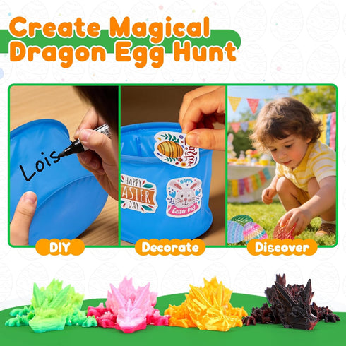 16 Pack 3D 3D 5-7 8-12 TBOLINE Printed Dragon Egg, Articulated Crystal Animals Dragon Fidget Toys with Basket