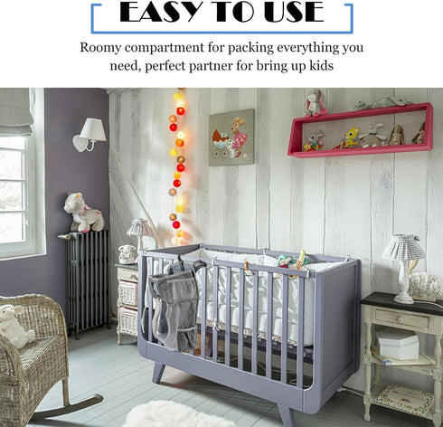Large Gray Snowflake Hanging Diapers Bag and Crib Diaper Stacker, Nursery Hanging Organizer with Handlebar for Bedside