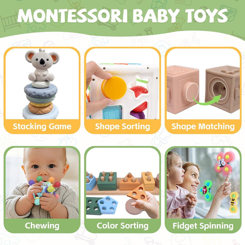 6-in-1 0-6 6-12 1-3, Set 6 YHHYTOY Montessori Baby Toys Months, Infant Teething Toys Soft Stacking Blocks Rings Shape