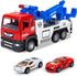 Tow Truck Toys with 2 Mini Toy Cars Set - Pull Back Truck Vehicles with Lights and Sound for Boys 3-9 Years Old