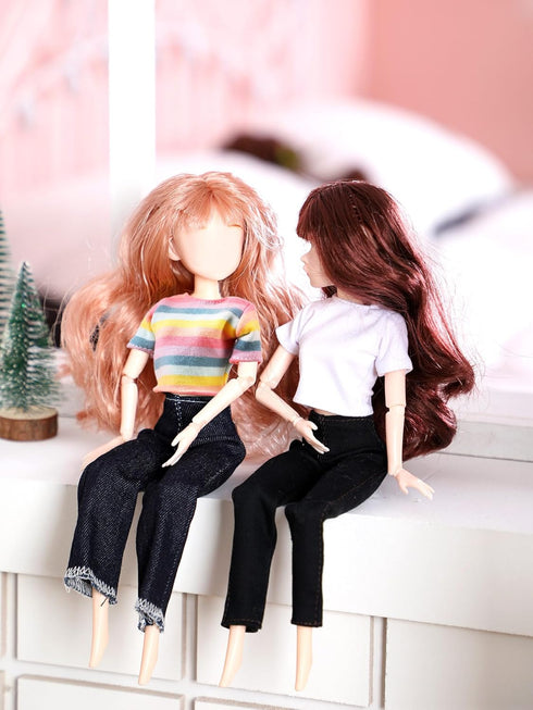 Bencailor 8 Pieces Doll Clothes 11.5 Inch Girl Doll Accessories Cotton Elf Sweaters Denim Pant Regular Outfit Doll Clothing(T Shirt)