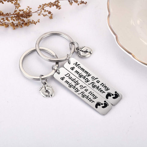 Ralukiia NICU Dad Mom Preemie Baby Gift - Mommy/Daddy of A Tiny Mighty Fighter Keychain