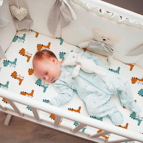 Gllquen Baby Bassinet Sheets 4 Pack, Breathable Cozy Fitted Mattress Sheet, Elastic Travel Crib Fashionable Floral Pattern, Standard Cradle Safe Sheets for Baby Boy Girls 32"X16"(Dinosaur) by GLLQUEN BABY
