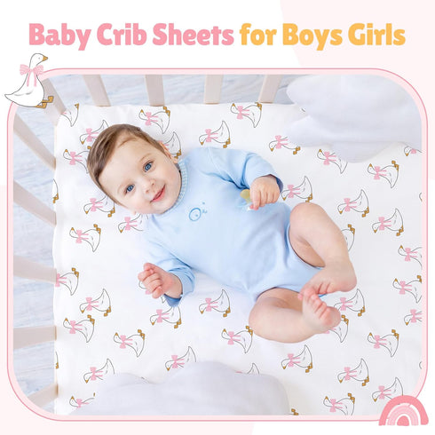 4 Pack 52" 28" Set, SmoothNovelty Silly Goose Crib Fitted Sheet for Boys Girls - x Fitted Baby Sheet with Goose