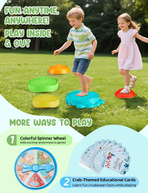 5 Pack 3-5 YOHOOLYO Stepping stone for kids, Non-Slip Child Balance Stones, Outdoor Indoor Play Toys, Rainbow Crab