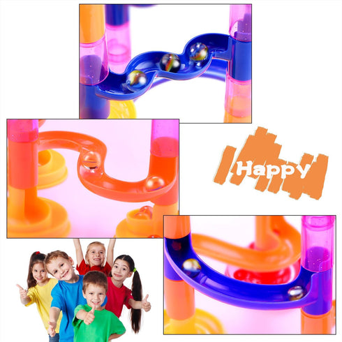 Gifts2U Marble Run Toy - 130Pcs Educational Construction Maze Block Toy Set with Glass Marbles for Kids