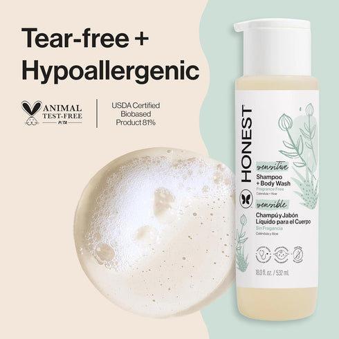 2-in-1 18 oz The Honest Company Baby Shampoo & Body Wash, Fragrance-Free, Gentle, Tear-Free, Hypoallergenic, Naturally