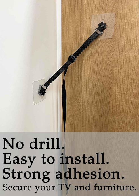 2 Pack Adjustable TV Safety Straps, No-Drill Adhesive Anti-Tip Furniture Anchors for Baby Proofing, Flat Screens Fix