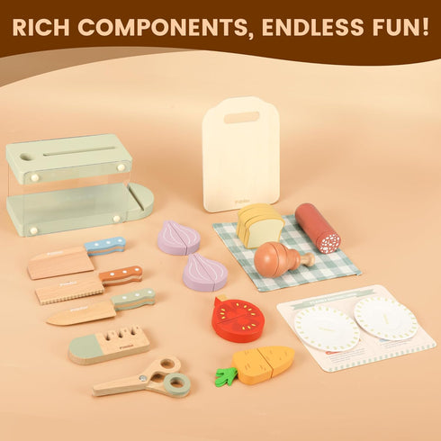 Set, Set 2 3 4 Pithfor Play Knife Play Kitchen Accessories, Wooden Pretend Play Food Toys for Kids Toddlers, Gifts