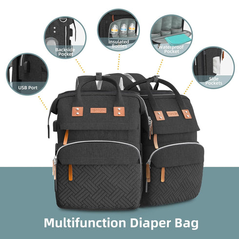 Backpack ISMGN Diaper Bag with Changing Station, Large Diaper Bag, Baby Bag, Multifunctional Diaper Bag, Black