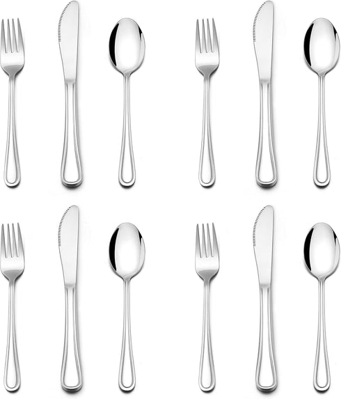 E-far 12-Piece Kids Silverware Set, Stainless Steel Toddler Utensils, Includes 4 Forks, 4 Spoons, 4 Knives, Dishwasher