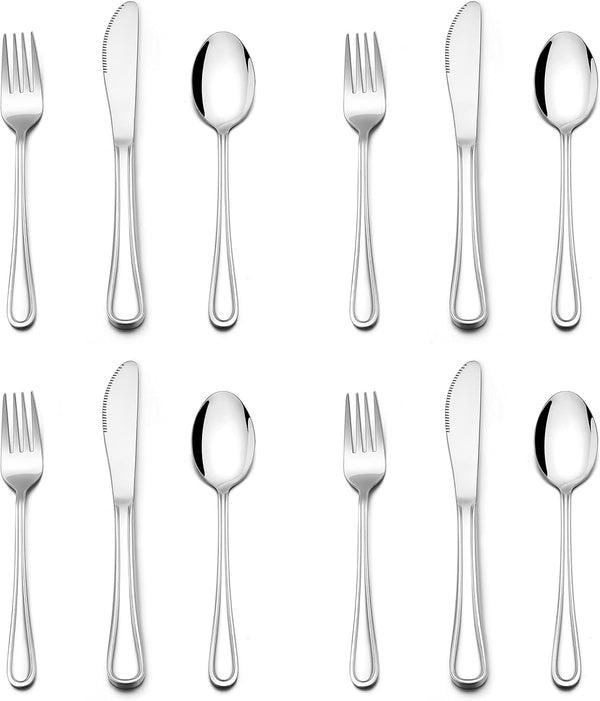 E-far 12-Piece Kids Silverware Set, Stainless Steel Toddler Utensils, Includes 4 Forks, 4 Spoons, 4 Knives, Dishwasher