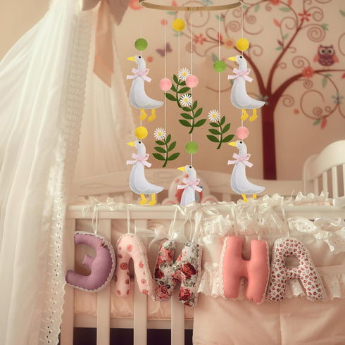 Vicenpal Wildflower Butterfly Baby Mobile for Crib Pink Spring Baby Room Decor Felt Nursery Mobile for Crib Neutral