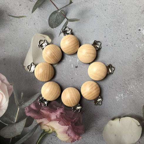 24 Pieces Natural Beech Wood Pacifier Clips - Teething Grasping Toy Holder Accessories