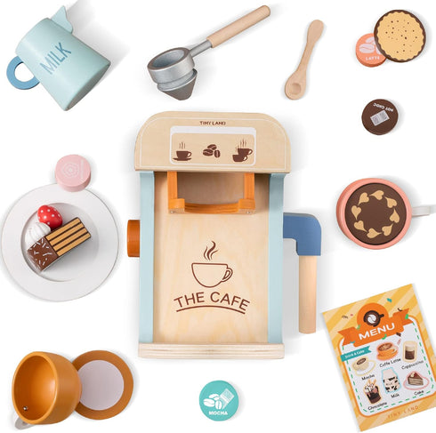 17Pcs Playset Tiny Land Kids Coffee Maker Wooden Kitchen Toys - Toy Coffee Maker - Wooden Play Toys, Play Kitchen
