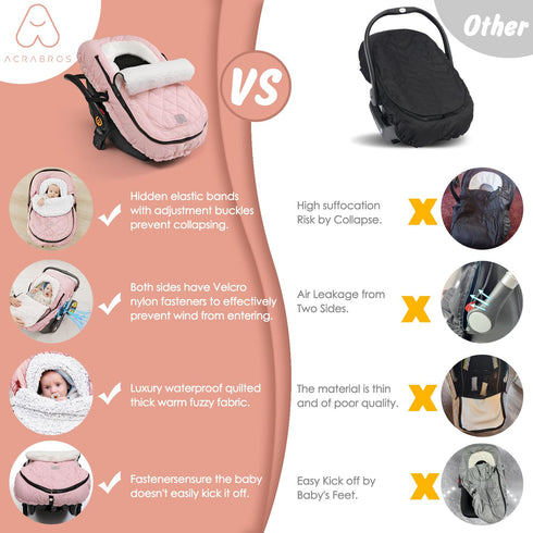 ACRABROS Car Seat Cover Baby, Winter Infant Carseat Canopy with Zipper Peeping Window, Waterproof Universal Fitted