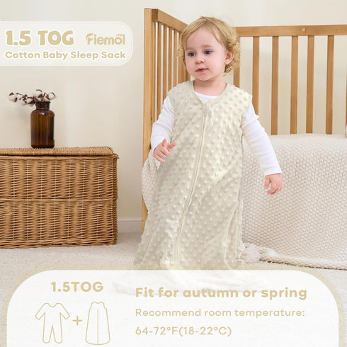 6-12 1.5 2 Pack 2-Way Fleece Baby Sleep Sack Months, TOG Cotton Baby Wearable Blanket With Soft Plush Dots, Newborn