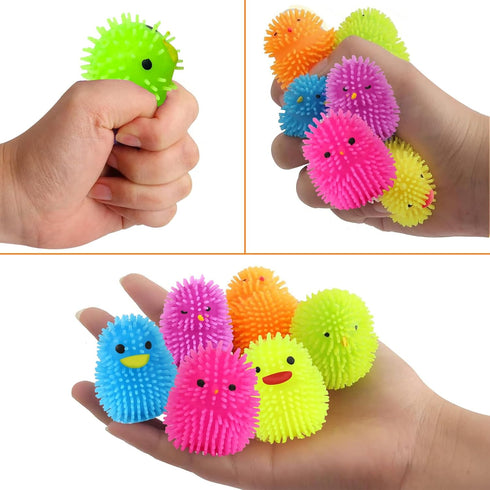 12 Pack Easter Eggs Filled with LED Chick Puffer Balls, Easter Basket Fillers with Light Up Stress Relief Fidget Toys