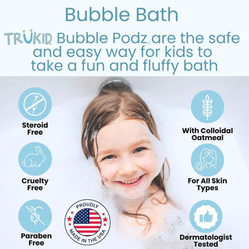 (60 TruKid Bubble Podz Bubble Bath for Kids, Toddlers, & Babies, NEA-Accepted for Eczema, Gentle Refreshing Colloidal