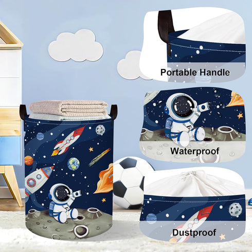 63L Space Rockets Laundry Hamper Cartoon Astronaut Large Storage Basket Planet Collapsible Parents Organizer Boys