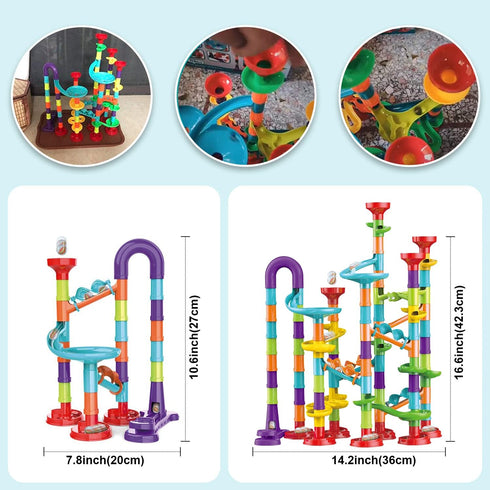 Marble Run for Kids Ages 4-8 - DIY Educational Playset, Track Pipe Building Blocks with Glass Marbles