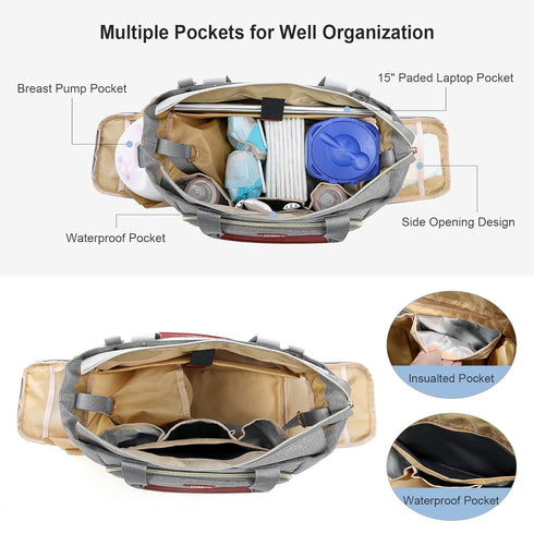 Set, 3-Piece Set 15.7" 8" 11", 3 LOVEVOOK Diaper Bag with Laptop Pocket, Cooler Bag & Changing Pad, Fits Most Breast
