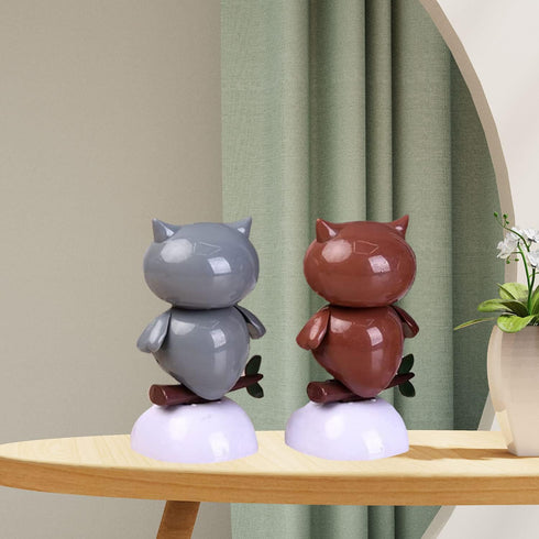 Solar Powered Dancing Owl Figure, Cute Shaking Head Animal for Car Dashboard Decoration (B-Brown)