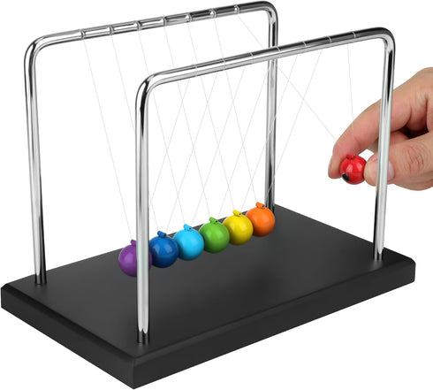 HSRBO 7 Newtons Cradle Balance Pendulum Balls, Large Newton's Cradle Color Beads with Black Base, Science Physics
