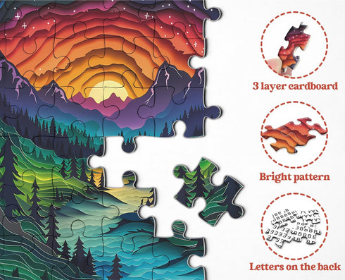 Magic Forest Puzzles for Adults 1000 Pieces Nature Round Tree Mountain River Sunset Landscape Jigsaw Puzzle