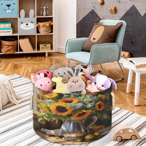 Closet Bouquet of Sunflower Round Baby Gift Baskets,Sunflower Round Decorative Storage Box Canvas Fabric Organizer