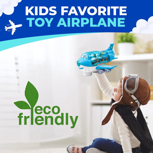 3-12 Toysery Airplane Toys for Kids, Bump and Go Action, Toddler Toy Plane with LED Flashing Lights and Sounds for Boys