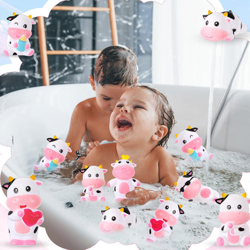 36 Swimming Jenaai Pcs Cute Rubber Cows Bulk Squeak Floating Cow for Kids Bath Toys Rubber Animals Shower Bathtub Toy
