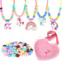 FLYINGSEEDS Unicorn Jewelry Making Kit with 5 Rubber Necklaces, 100 Big Holes Beads Toy Set