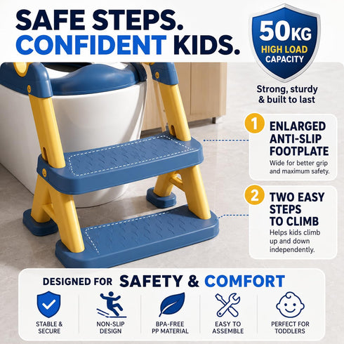 Gorocking Kids Potty Training Toilet Seat with Step Stool Ladder, Bear Design, Adjustable Height, Non-Slip Steps, Soft